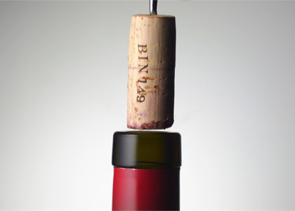 Cork being removed from Bin 149 bottle. Very close up.