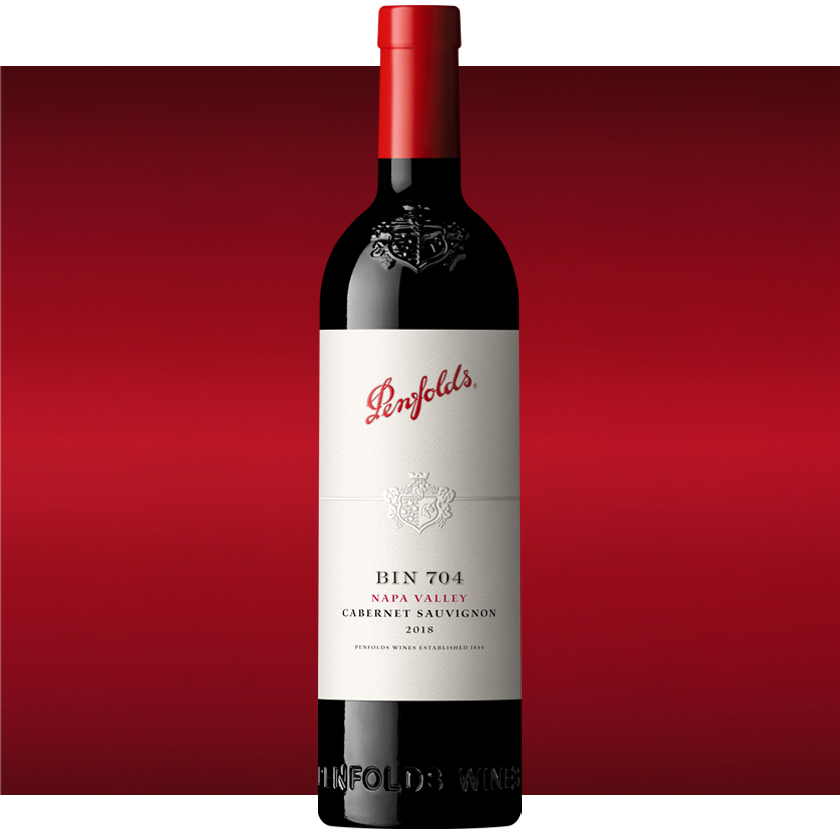 Bin 704 Cabernet 750ml bottle with red background