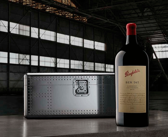 Boeing x Penfolds gift box with Bin 707 Cabernet magnum