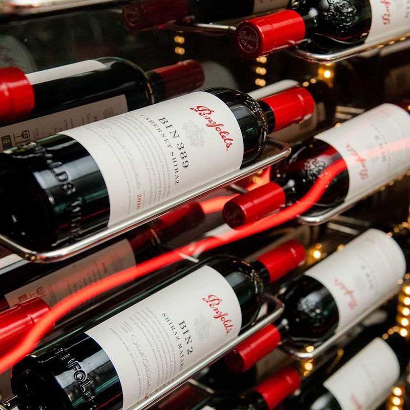 Penfolds Bottles in wine rack
