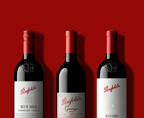 Penfolds wines lined up